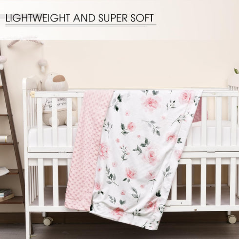 david's kids Minky Baby Blanket for Girls, Soft Lightweight Micro Fleece Blanket with Double Layer, Dotted Backing, Breathable Receiving Blanket f...