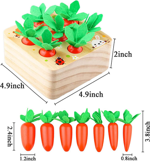 Montessori Educational Toys Wooden Carrots Harvest Shape Size Sorting Games for Matching Puzzle Gift Preschool Learning for Boys Girls Kids Toddle...