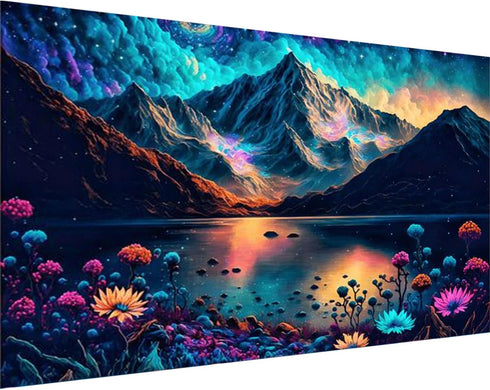 5D DIY Diamond Art Mountain Lake Flowers Large Size Diamond Painting Kits for Adults,Full Drill Crystal Rhinestone Arts and Crafts,Gem Art Paintin...