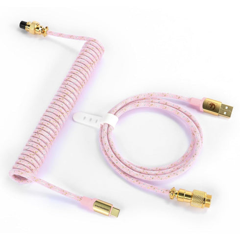 Custom Coiled USB C to A Cable for Gaming Keyboard,Double-Sleeved Starlight Braided Cable with Detachable Metal Aviator 24K Gold Connector 1.7M-2....