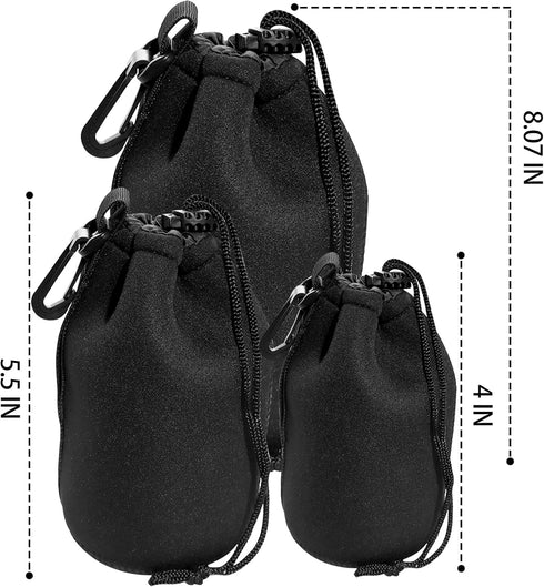 Lens Pouch Set 3Pack Replacement Compatible for Canon, Nikon, Sony, Pentax, Olympus (Small, Medium, Large)...