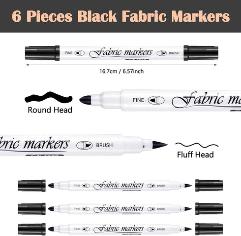 Tinlade 6 Pcs Fabric Markers for Clothes Fabric Paint Markers Permanent Dual Fabric Paint Pens Kit No Bleed DIY Fabric Pens Double Ended Art Marke...