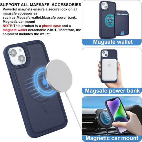 ?????? for iPhone 14 Case with Card Holder iPhone 13 Case Magsafe Compatible magsafe Wallet Detachable Magnetic Leather Cover for Women and Men-Bl...