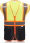 High Visibility Reflective Safety Vest with Zipper and Pockets (Yellow & Black),Medium...