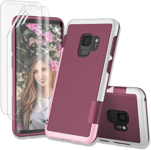 Jeylly S9 Case, Galaxy S9 Case with 2 Pack HD Soft Screen Protector, Contrasting Colors Ultra Slim One-Piece Anti-Slip Rugged Soft TPU Bumper Shoc...