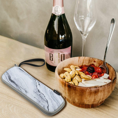 CM Reusable Portable Travel Tableware Carrying Bag Storage Case Cutlery Flatware Organziers for Straw Spoon Fork Chopsticks Utensil Holder (Marble...