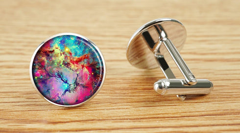 Custom Classic Jewelry Tuxedo Shirt Sliver Cufflinks Men's Unique Business Wedding Gifts (Nebula Galaxy Cool)...