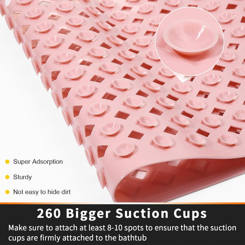 Yimobra Bathtub Mat Non Slip, Super Strong Suction Cups, 27.5"x15.5" Long Shower Mat with Drain Holes, Machine Washable Fast Draining Bath Mats, B...