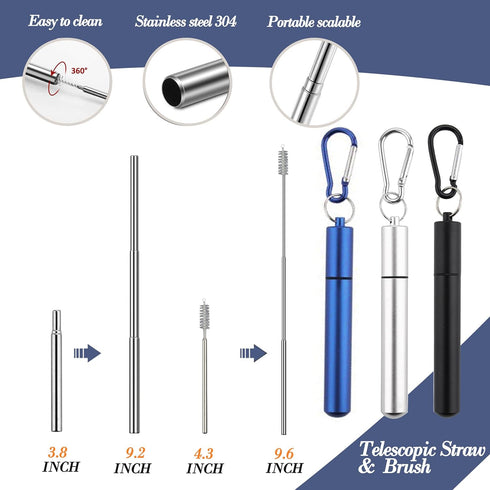 Portable Travel Reusable Utensils Silverware with Case,Travel Camping Cutlery set,Chopsticks and Straw Flatware, Stainless steel Travel Utensil se...