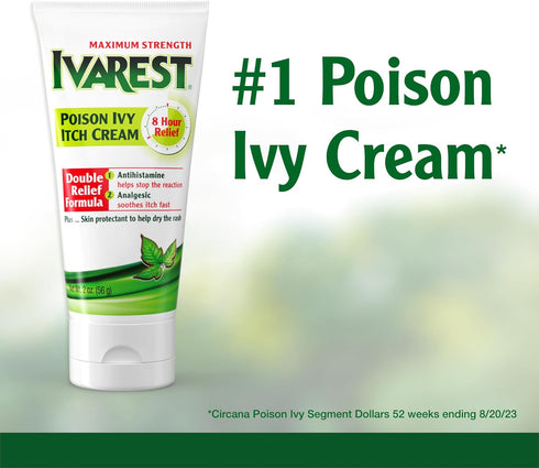 Ivarest Anti-Itch Cream, Poison Ivy Treatment, Poison Ivy Relief Product, Poison Oak Relief, Poison Sumac Relief, Maximum Strength, Medicated, 2 O...