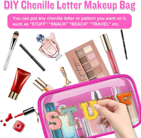 Small Clear Travel Makeup Organizer Bag for Purse, Preppy Makeup Bag Cute Cosmetic Zipper Pouch Purse, Transparent PVC & Nylon Waterproof Toiletry...