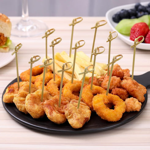 100 PCS Cocktail Picks, 4.7 Inch Toothpicks for Appetizers, Natural Bamboo Knot Skewers, Mini Food Sticks, Fancy Tooth Picks for Drinks,Fruit,Char...