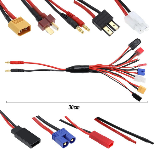 8 in 1 Charger Adapter Connector Splitter Cable RC Battery Multi Charger to 4.0mm Banana Plug for TRX DIY Bare Wire JST T Plug XT60 EC3 FUTABA TA-...
