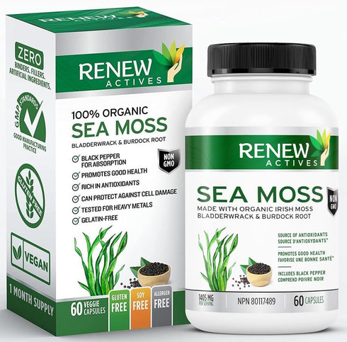 Renew Actives Sea Moss Capsules - Premium Triple-Action Antioxidant Blend with BioPerine for Ultimate Absorption - Organic Irish Sea Moss, Bladder...