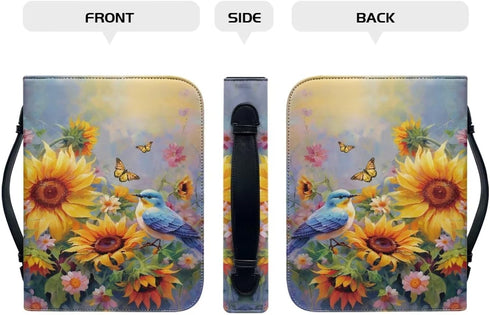 Sunflower Hummingbird Bible Covers Case PU Leather Bible Carrying Case with Handle Waterproof Bible Protector Multi-Purpose Bible Tote Bag Large S...