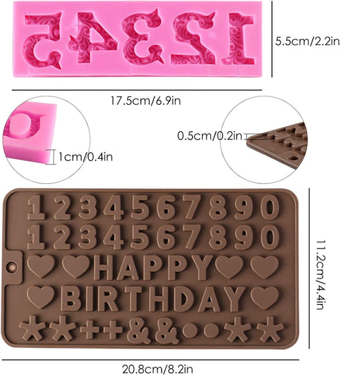 4 Pcs Silicone Mold, AIFUDA Letter, Number Silicone Molds and Number Molds with Happy Birthday Cake Decorations Symbols for DIY Cookies, Chocolate...