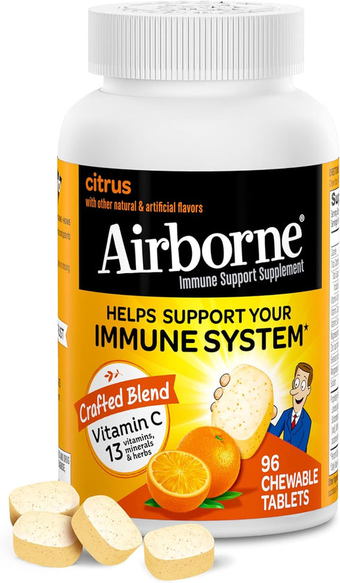 Airborne Vitamin C 1000mg (per Serving) - Citrus Chewable Tablets (96 Count in a Box) - Packaging May Vary...