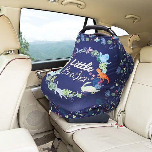 Baby Car Seat Cover for Boys, Little Brother Car Seat Canopy, Multiuse Nursing Covers, Dinosaur Theme Infant Carrier Cover Summer, Breastfeeding S...