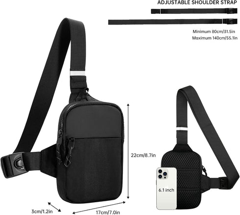Long Keeper Mini Sling Bag - Men Women Small Waterproof Crossbody Bag Casual Phone Chest Bag for Travelling Hiking...