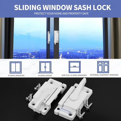 Window Sash Locks, 4 Pack Window Latches Replacement Sash Locks White Screw Hole Spacing 21mm/0.8in Fits Vinyl Single or Double and Vertical or Ho...