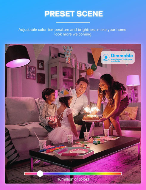 Smart Light Bulbs 4Pack with Remote, A19 E26 800LM LED Color Changing Light Bulb, WiFi & Bluetooth 5.0, Warm to Cool White, Dimmable, RGB Smart Ho...