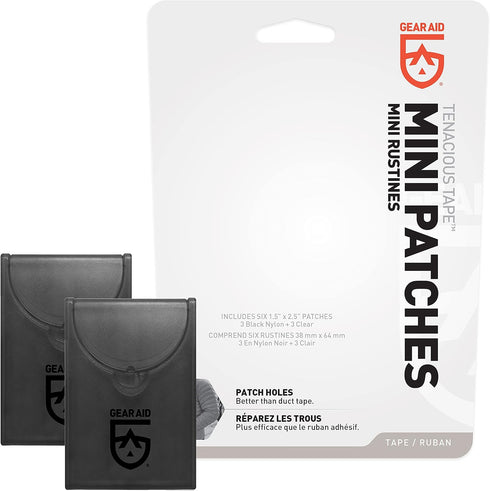 GEAR AID Tenacious Tape Mini Patches to Repair Jackets, Tents and Rain Gear, Black and Clear, 1.5” x 2.5”, 2 Pack...