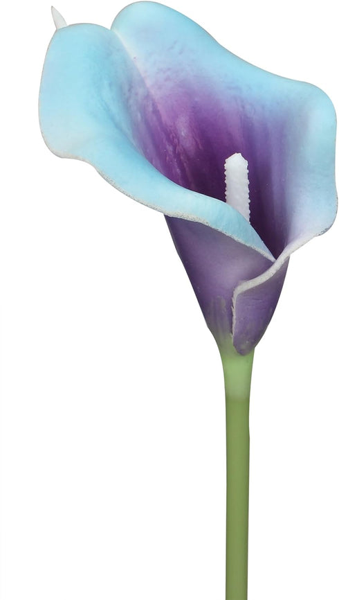 Duovlo 20pcs Calla Lily Bridal Wedding Bouquet Lataex Real Touch Artificial Flower Home Party Decor (Purple in Blue)...