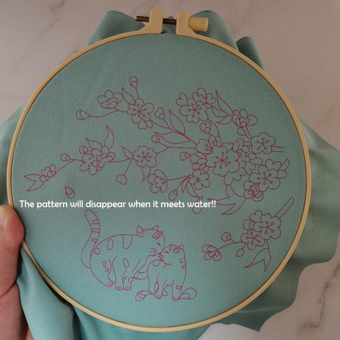Esffaci Embroidery Starter Kit for Adult Beginner with Cats Flower Pattern Hand Embroidery Set with Embroidery Cloth Hoop Needles Colorful Floss a...
