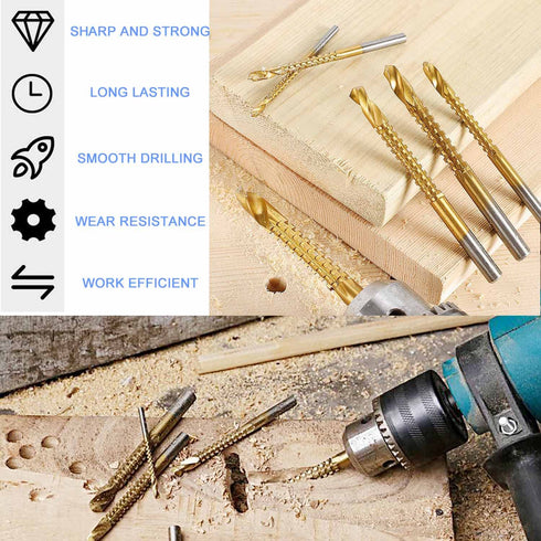 Titanium Coated HSS Twist Drill Bits - 8Pcs 3-10mm Serrated Grooving Cutting Carpenter Side Cutting Tap Spiral Saw Drill Bit Woodworking Wood Meta...