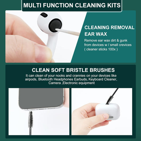 Airpod Earbud Cleaner Kit,3 in 1 Multi-Function Earpod Cleaning Pen with Soft Brush & Cleaning Putty for Earphones Phone Headphones,Electronics Cl...