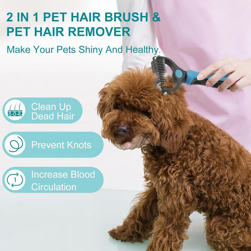 Pet Grooming Brush, Double Sided Undercoat Rake for Dogs & Cats, Professional Deshedding Brush and Dematting Tool, Safe and Effective Removing Kno...