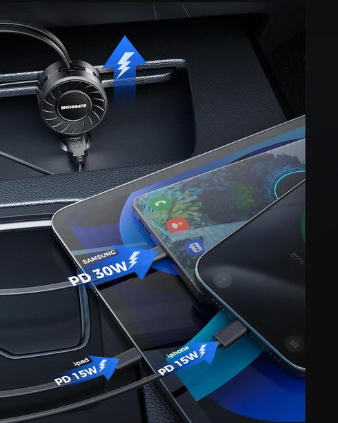 ?Dual Lightning? Retractable Car Phone Charger for iPhone, Small Lightning Car Charger USB C Cigarette Lighter Adapter for Apple iPhone 14 13 12 1...