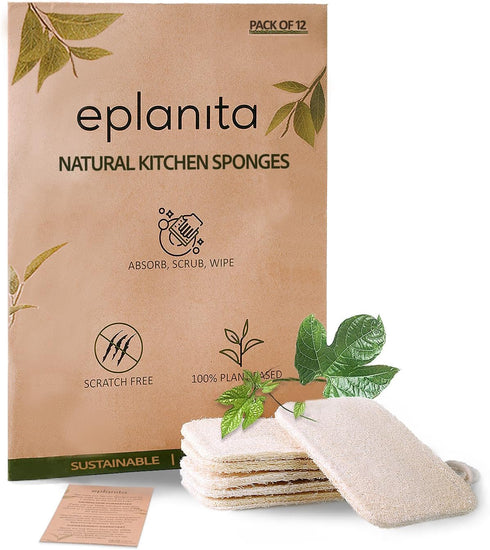 Natural Dishwashing Sponges (Pack of 12), Kitchen Eco Scrub Scourer, Natural Loofah Plant, Biodegradable and Zero Waste...