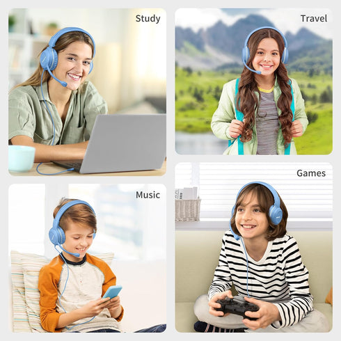 SIMOLIO Kids Headphones Wired with Microphone for Virtual School & Gaming, Safe Volume Cord Headphone with Flexible Rotatable Mic for Boys, Teens,...