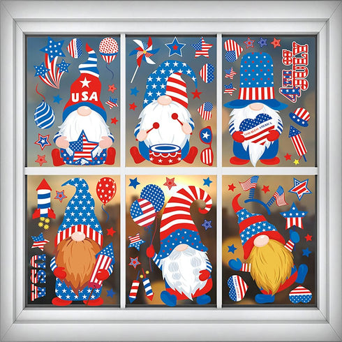 9 Sheets 4th of July Window Clings Owl Stickers Independence Day Window Stickers American Flag Stars Stripes Double-Sided Patriotic Window Decals ...