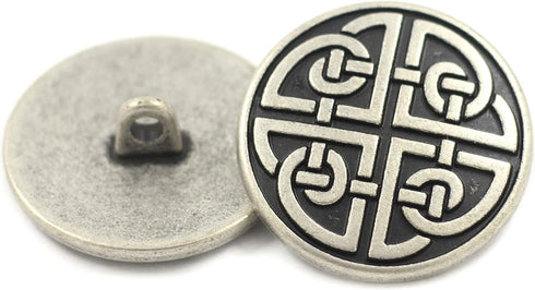 Bezelry 10 Pieces Celtic Shield Knot Metal Shank Buttons. 25mm (1 inch) (Antique Silver)...