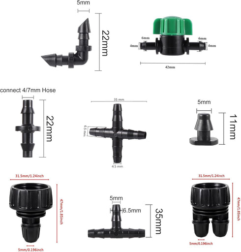 128 Pcs 1/4 Barbed Connectors Irrigation Fittings Kit, 3/4'' to 1/4'' Hose Adapter,Convert 3/4" Female Hose Thread to 2-Way 1/4" Tubing for Repair...