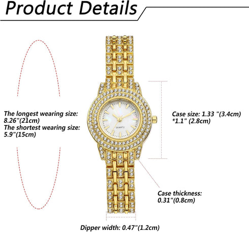 JewelryWe Women Watches Gold-Tone Iced Out Wristwatch Rhinestone Round Analaog Quartz Watch Bling Dress Watch, for Halloween...