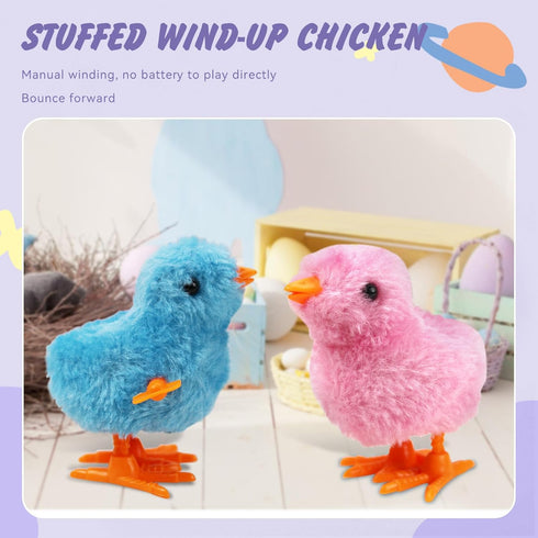 2-PCS Chicken Plush Wind Up Toys for Kids and Toddlers, Wind Up Easter Toys for Easter Egg Fillers, Goody Bag Stuffer - Soft Kawaii Windup Baby Ch...