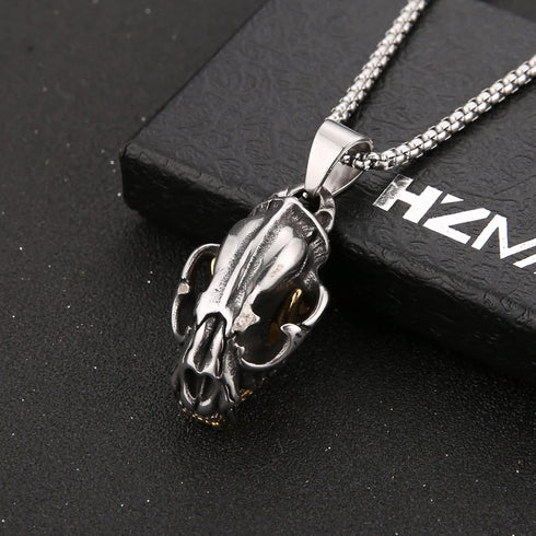 HZMAN Men's Punk Pendant Necklace, Gothic Stainless Steel Openable Sabertooth Tiger Skull Jewelry...