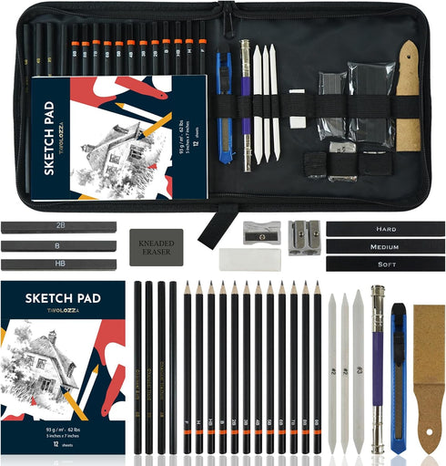 Tavolozza Drawing Art Pencils Set, 34 Pack Professional Drawing and Sketch Pencil Set in Soft-Sided Art Portfolio Storage Bags for Kids, Teens and...