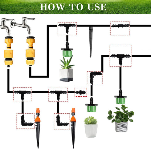 Drip Irrigation Fittings Kit for 1/4" Tubing, 130 Pieces Drip Line Connectors for Drip Systems - 60 Couplings, 40 Tees, 20 Elbows, 10 End Plugs - ...