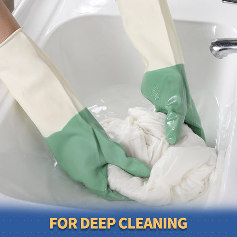BOOMJOY Latex Cleaning Gloves, Heavy Duty Dishwashing Gloves, Reusable Medium Gloves for Kitchen, Bathroom, Gardening, Working, Pet Care - Green-B...