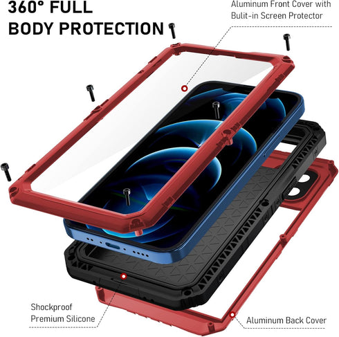 Beasyjoy Case for iPhone 12 Pro Max Waterproof, Metal Heavy Duty Case with Built in Screen Protector, Military Grade Full Body Protective Defender...