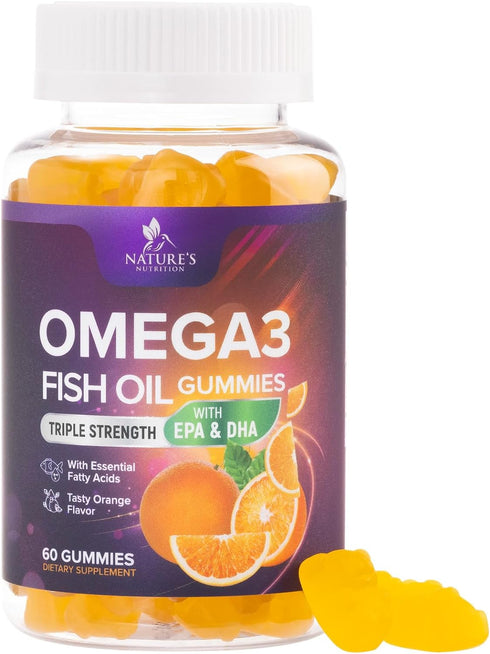 Omega 3 Gummies for Adults, Omega-3 Fish Oil Gummies for Heart Support, Omega 3 Supplement High Absorption DHA & EPA, Joint & Brain Support, Natur...