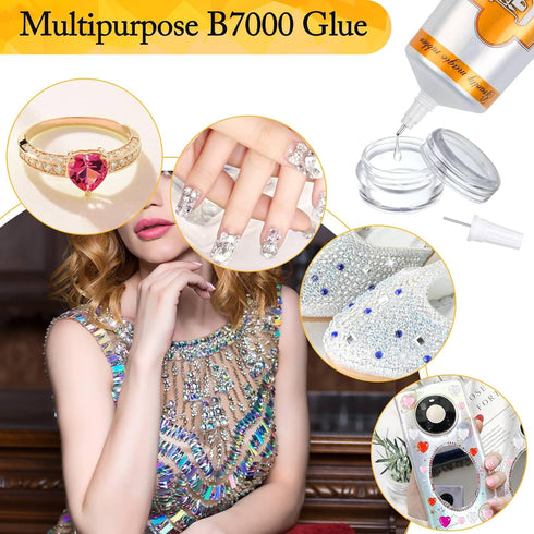 B-7000 Fabric Glue for Rhinestones, Cridoz Clear Jewelry Glue Bead Adhesive with Precision Tip Craft Glue with Rhinestones Picking Tools for Cloth...