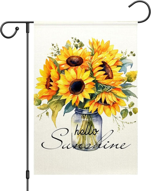 ChloropLastid Hello Sunshine Garden Flag Mason Jar Sunflowers Double Sided for Outside Small Garden Flag 12x18 Inch Welcome Burlap Seasonal Yard O...