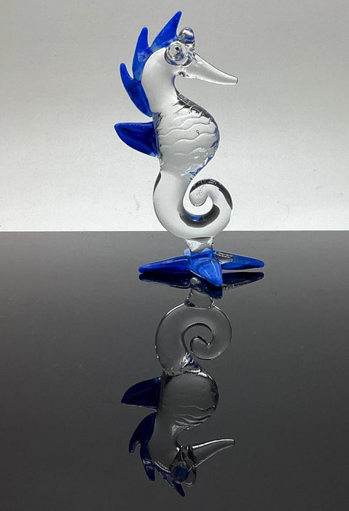 Garden Deco Glow in The Dark Blue Sea Horse Hand Blown Art Glass Figurine Ornament Sculpture...