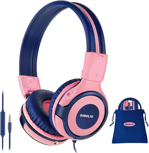 SIMOLIO Kids Headphones with 75dB,85dB,94dB Volume Limited & Share Jack, Headphones for Girls with Mic, Durable Children Headphones with Safe Volu...