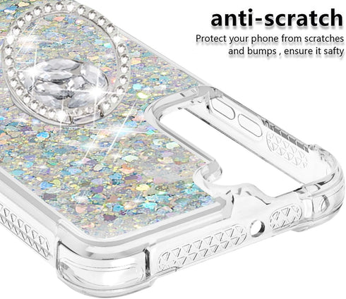 CCSmall for Samsung Galaxy S22 Plus Glitter Case with Ring Holder, Bling Sparkle Floating Liquid Soft TPU Cushion Fashion Girly Women Girls Clear ...